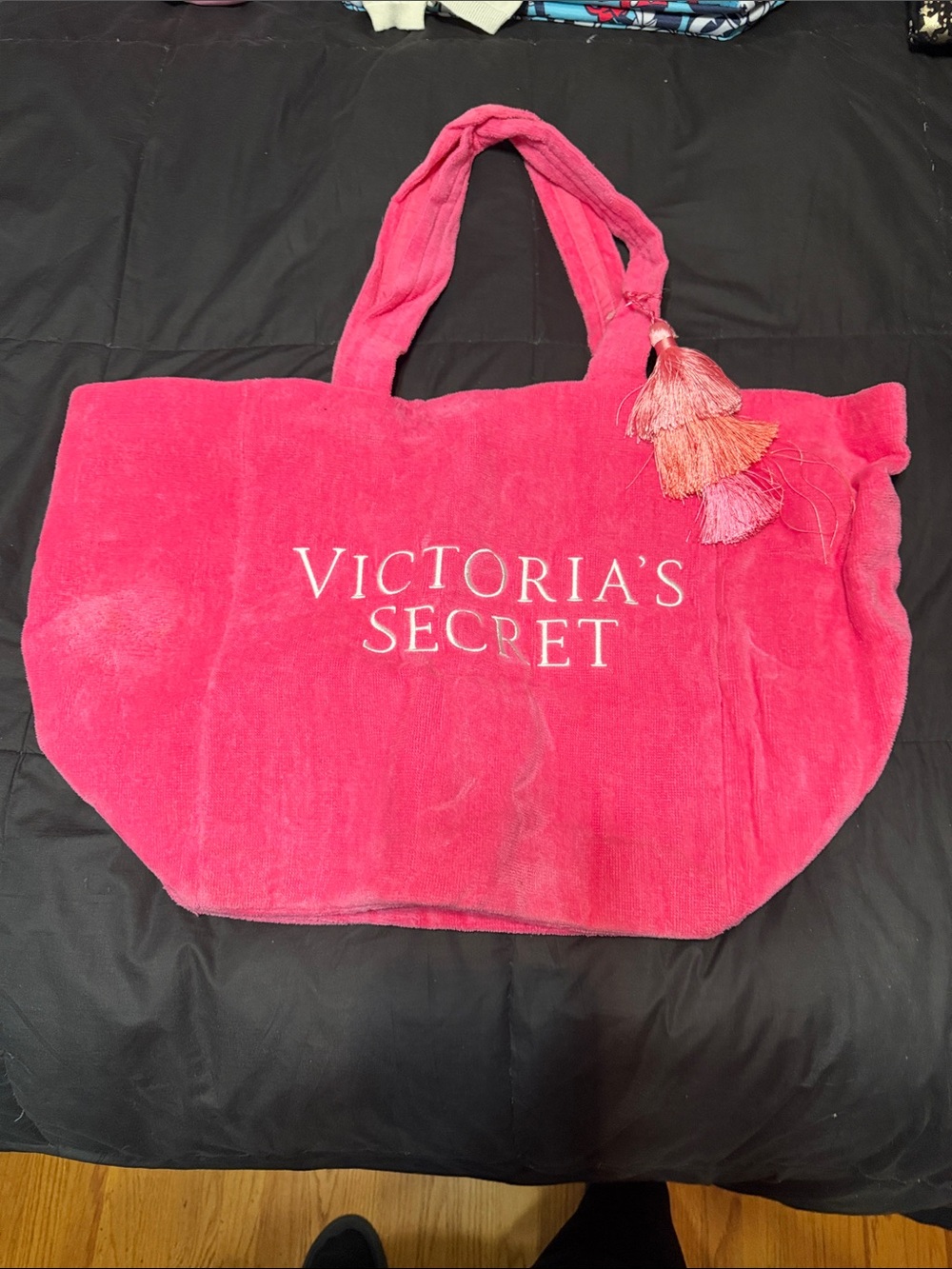 Victoria's Secret Hot Pink Plush Tote with Tassel